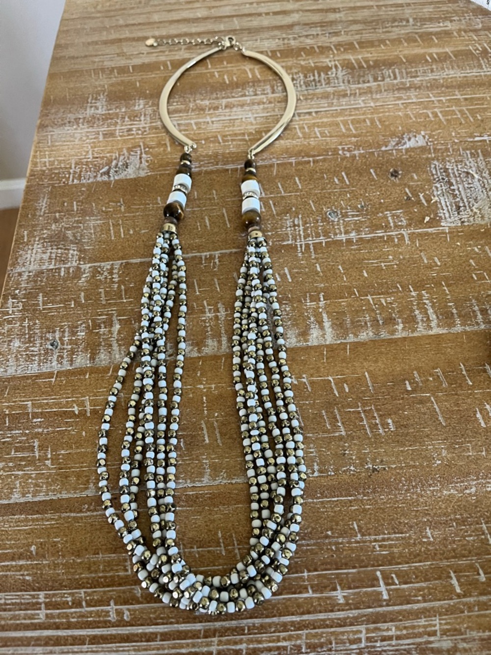 Talbots. Gold, White and Brown Beaded Multi-Strand Necklace - Women's Jewelry